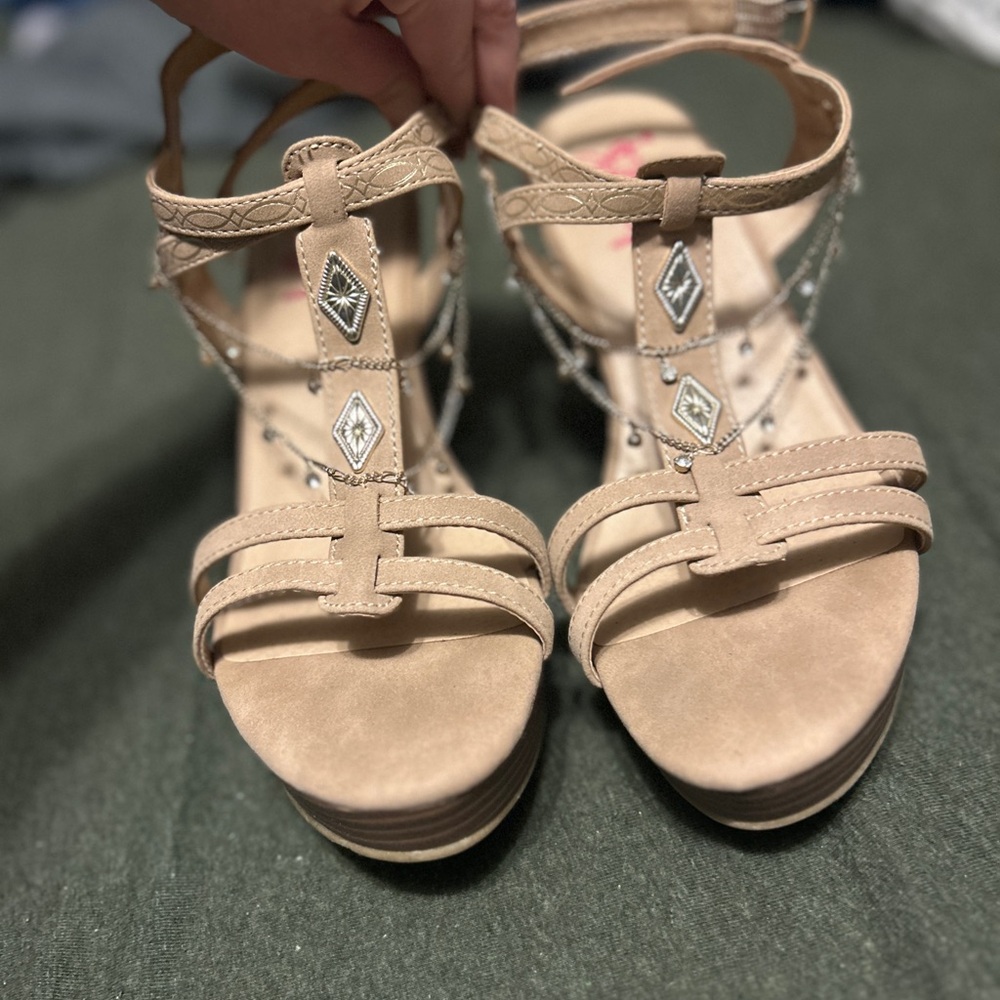 Jellypop Tan Strappy Sandals with Silver Accents